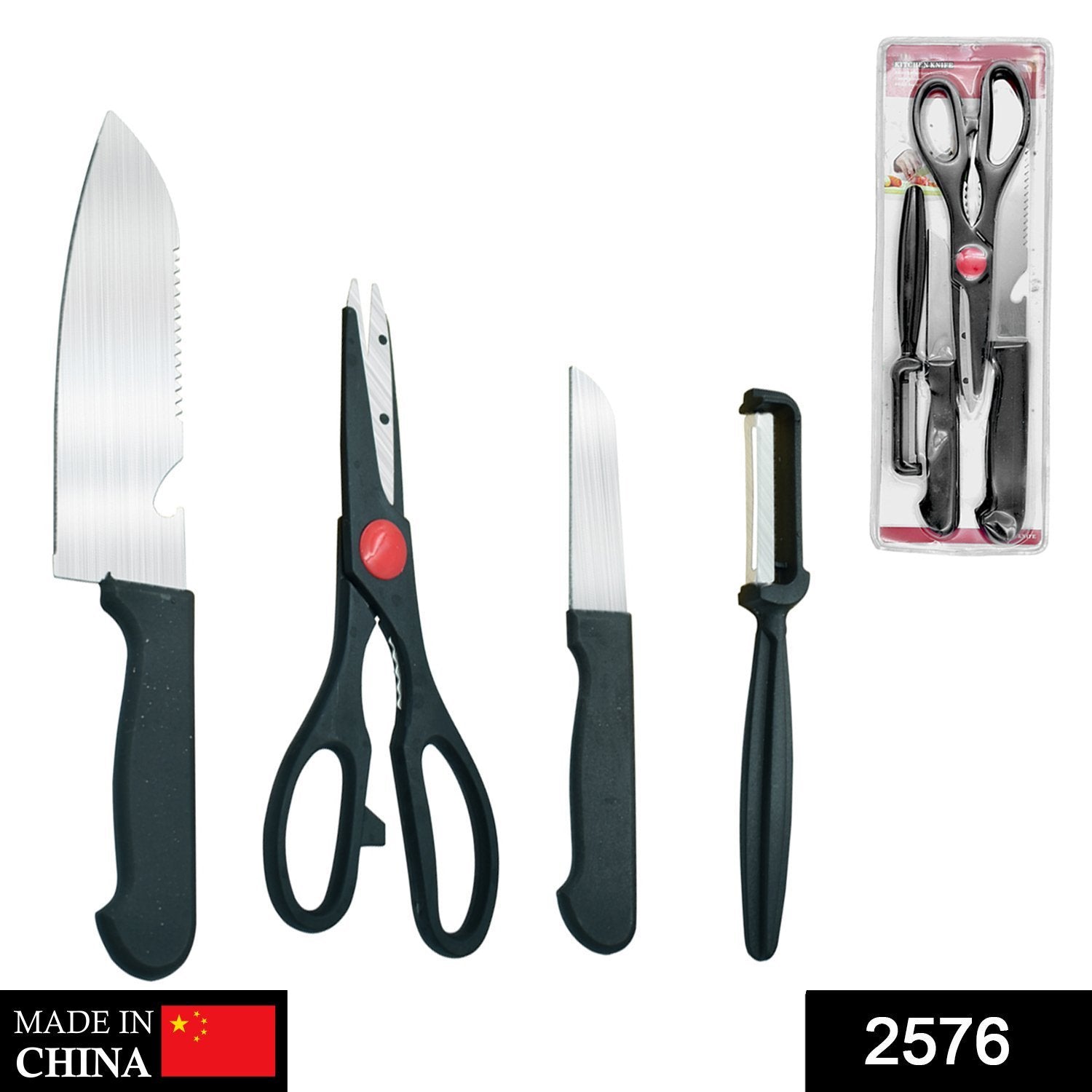 2576 Stainless Kitchen Tool Set (Butcher Knife, Standard Knife, Peeler and Kitchen Scissor) - 4 Pcs 2576 Stainless Kitchen Tool Set (Butcher Knife, Standard Knife, Peeler and Kitchen Scissor) - 4 Pcs